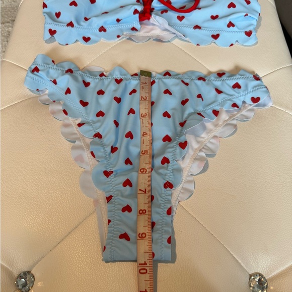New Bandeau Padded Top Bikini Blue and Red Heart Pattern Size Medium NWT - Picture 10 of 12